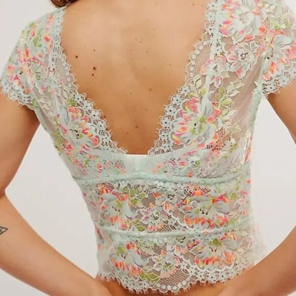 Free People Garden Party Lace Tee Crop Top Large